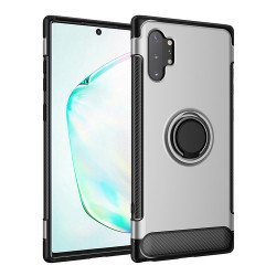 Galaxy Note 10+ (Plus) 360 Rotating Ring Stand Hybrid Case with Metal Plate (Silver)